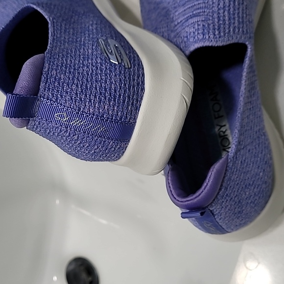 Skechers Periwinkle and White Slip-On Sneakers with Breathable Knit - Picture 3 of 5